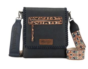 WG72-9360 BK Wrangler Whipstitch Leopard Print Crossbody