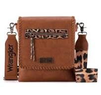 WG72-9360 DBR Wrangler Whipstitch Leopard Print Crossbody