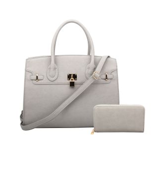 WU1096W GY 2 IN 1 FASHION SATCHEL w/MATCHING WALLET SEt