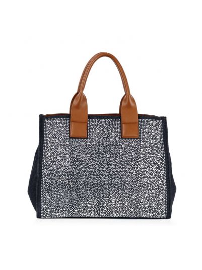 BLYD-0001 BK Rhinestone Denim Unique Fashion Tote