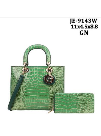 JE-9143W GN CROCO FASHION BAG WITH WALLET