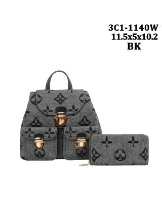 3C1-1140 W BK DESIGNER HOBO BACKPACK  BAG WITH WALLET