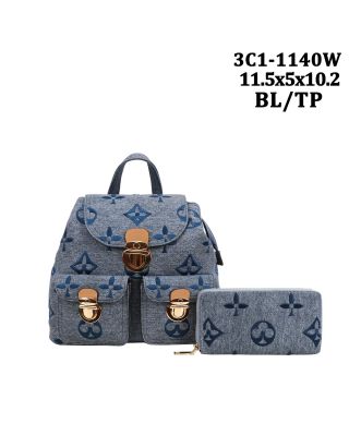 3C1-1140 W BL DESIGNER HOBO BACKPACK  BAG WITH WALLET