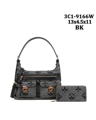 3C1-9166W BK DESIGNER HOBO BAG WITH WALLET