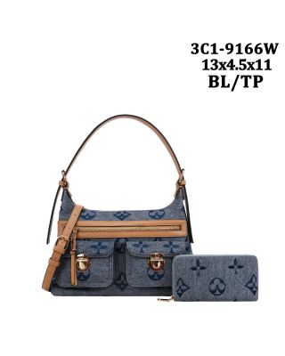 3C1-9166W BL DESIGNER HOBO BAG WITH WALLET