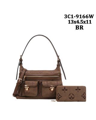 3C1-9166W BR HOBO DESIGNER BAG WITH WALLET