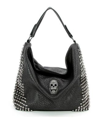 82030UB BK SKULL FACE BIG HOBO BAG IN VINYL