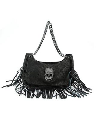 82034UB BK Studded Skull Hobo Bag