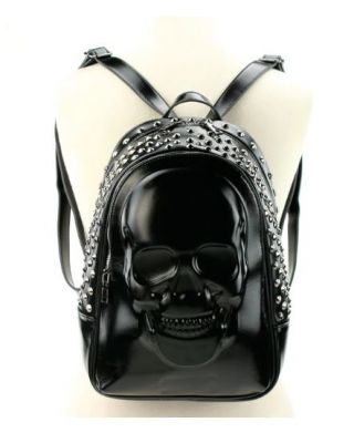 89165UB BK Skull Embossed Backpack In Vinyl