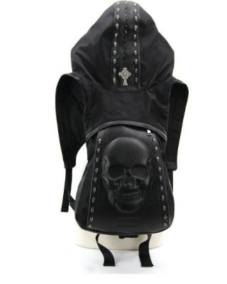 89575UB BK Skeleton Backpack With Hoodie In Vinyl And Polyester