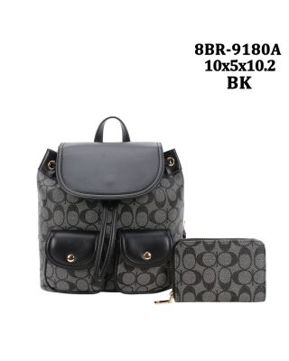 8BR-9107 BK MONO GLAM BACKPACK WITH WALLET