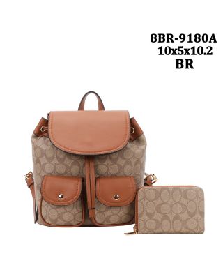 8BR-9107 BR MONO GLAM BACKPACK WITH WALLET