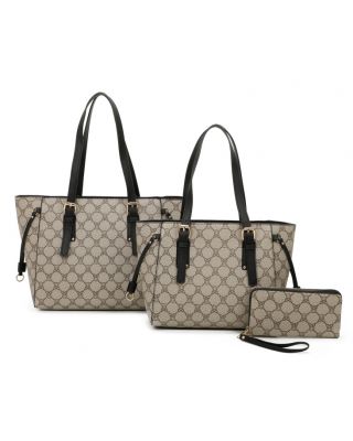 GT21142-T3 BK 3PC DESIGN HANDBAG WITH WALLET