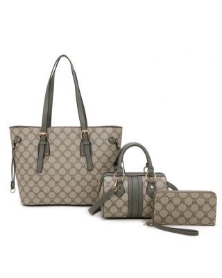 GT2071-T3 GY 3PC DESIGNER HANDBAG WITH WALLET