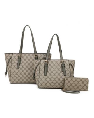 GT21142-T3 GY 3PC DESIGN HANDBAG WITH WALLET