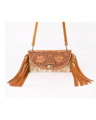 A&A-845A TN  Montana West Tooled Leather Hair-On Cowhide Fringe Crossbody
