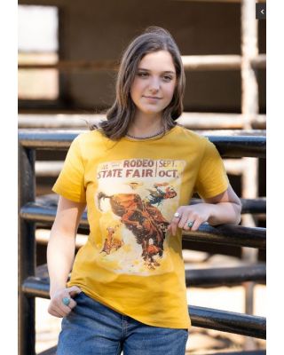 AB-T4011(PREPACK 7PC) YL Women Mineral Wash ''Rodeo State Fair'' Graphic Short Sleeve Tee