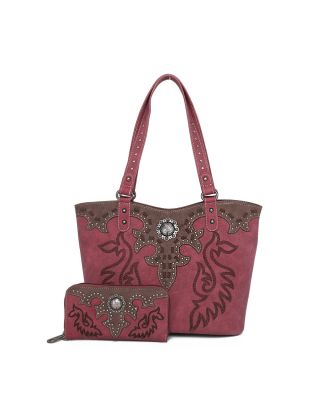 ABZ-G041 RD  American Bling Embroidered Collections Concealed Carry Tote with Zippered-Around Long