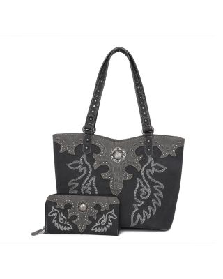 ABZ-G041 BK  American Bling Embroidered Collections Concealed Carry Tote with Zippered-Around Long