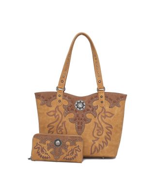 ABZ-G041 BR  American Bling Embroidered Collections Concealed Carry Tote with Zippered-Around Long