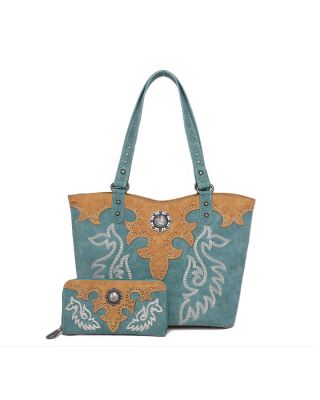 ABZ-G041 TQ  American Bling Embroidered Collections Concealed Carry Tote with Zippered-Around Long