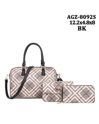 AGZ-8092S BK 3PC SETS CHECK PRINT WITH WALLET