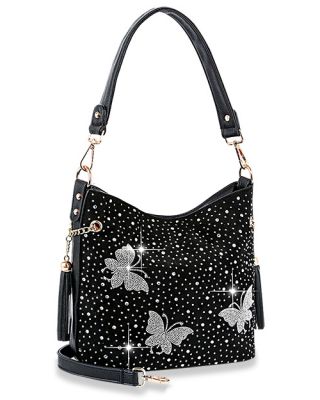 BAM-6030 BK Sparkling Rhinestone Hobo Handbag