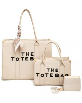 PU-25519-T3 BG 2 THE TOTE BAG 2 HANDBAGS WITH WALLET SETS