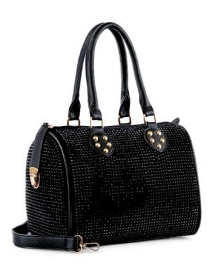 BHD-8875 BK DENIM BLING SATCHEL BAG