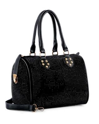 BHD-8875 BLK DENIM BLING SATCHEL BAG