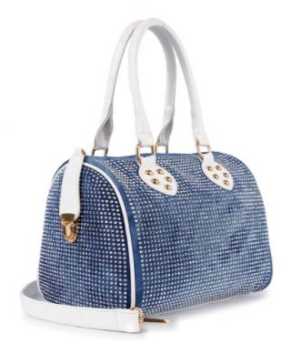 BHD-8875 BLW DENIM BLING SATCHEL BAG