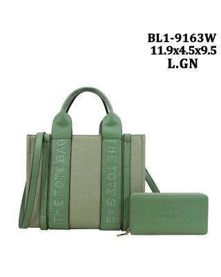 BL1-9163W L GN TOTE BAG WITH WALLET