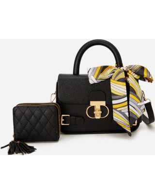 PU24825-M2 BK HANDBAG WITH WALLET SET