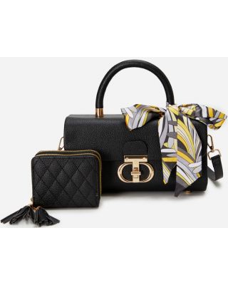 PU824-M2 BK HANDBAG WITH WALLET SET