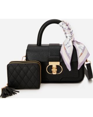 PU24823-M2 BK HANDBAG WITH WALLET SET