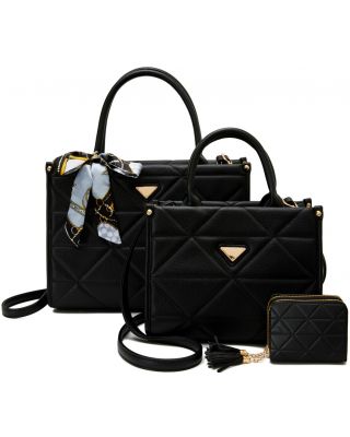 PU24806-T3 BK DESIGNER 2 HANDBAG WITH 1WALLET SET
