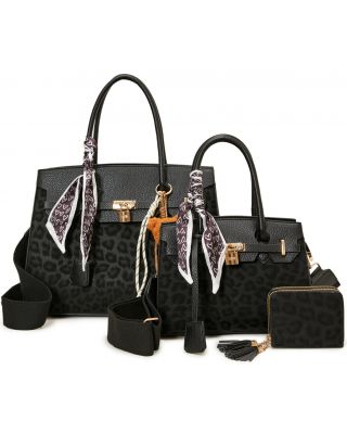 LEO25502-T3 BK 2HANDBAG WITH 1WALEET SET