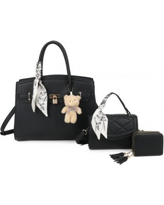PU24126-T3 BK 2HANDBAG WITH WALLET SET