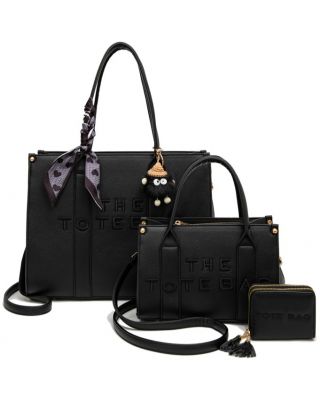 PU-25519-T3 BK 2 THE TOTE BAG 2 HANDBAGS WITH WALLET SETS