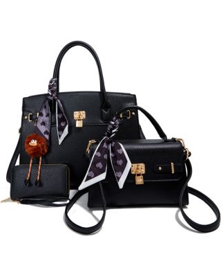 PU25523-T3 BK 2 HANDBAG WITH 1WALLET SET