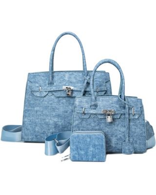 NZ25502-T3 L BL 2 HANDBAG DENIM WITH WALLET