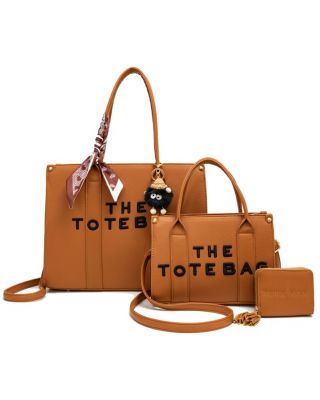 PU-25519-T3 BR 2 THE TOTE BAG 2 HANDBAGS WITH WALLET SETS