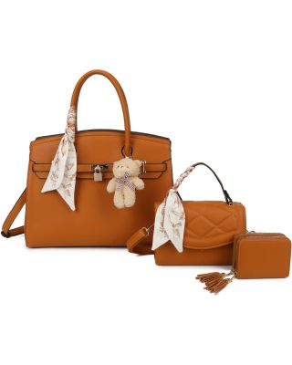 PU24126-T3 BR 2HANDBAG WITH WALLET SET