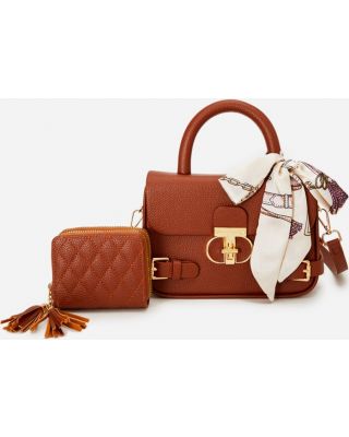 PU24825-M2 BR HANDBAG WITH WALLET SET