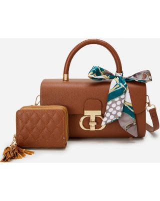 PU824-M2 BR HANDBAG WITH WALLET SET