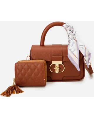 PU24823-M2 BR HANDBAG WITH WALLET SET