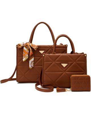 PU24806-T3 BR DESIGNER 2 HANDBAG WITH 1WALLET SET