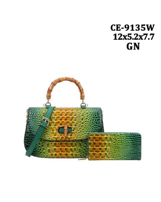 CE-9135W GN CROCO DESIGNER BAG WITH WALLET