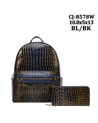 CJ-8578W BL/BK PATTERN CROCO BACKPACK WITH WALLAET