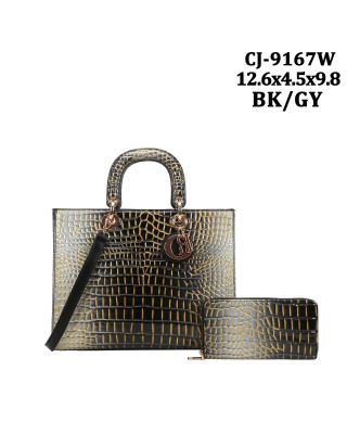 CJ-9167W BK/GY RAINBOW CROCO BAG WITH WALLET